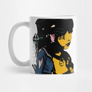 Black Cat Japanese Cyberpunk Mug